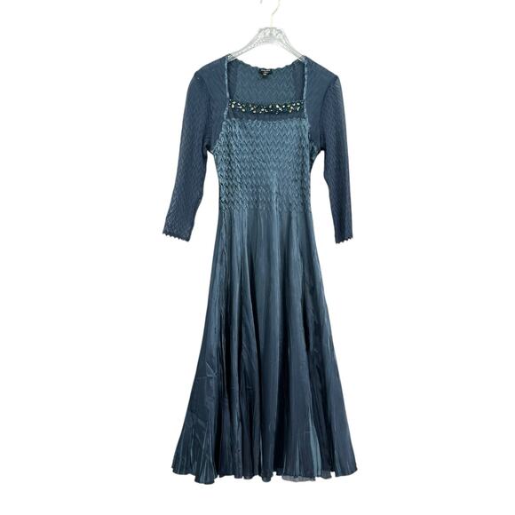 Komarov Textured Crinkle Charmeuse Chiffon Jeweled Fit & Flare Cocktail Dress - Picture 9 of 14